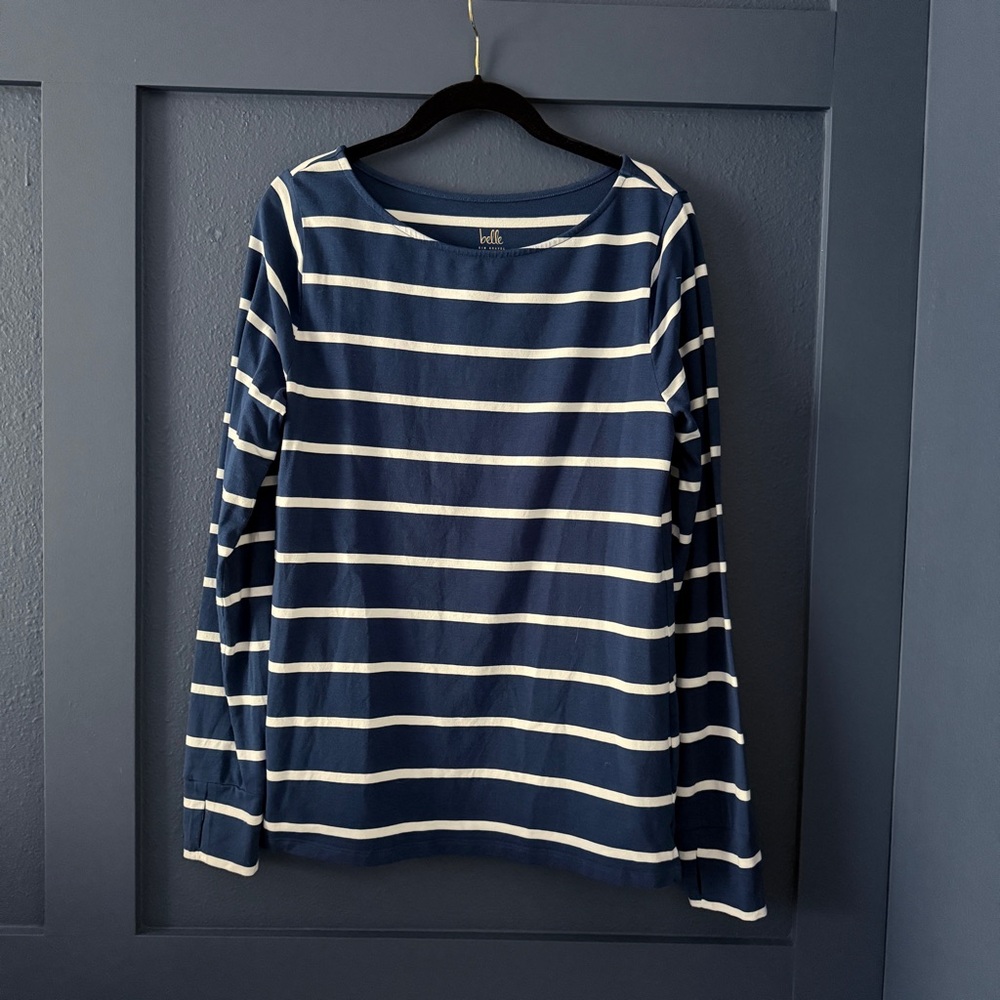 Belle by Kim Gravel Navy and White Striped Long Sleeve Tee